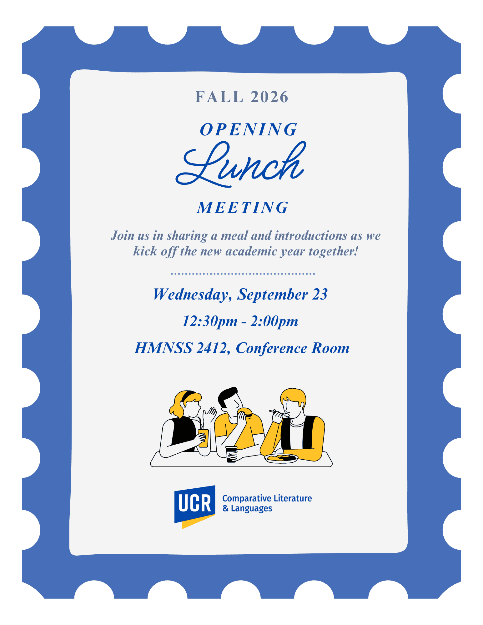 Flyer announcing the opening lunch meeting for Comparative Literature